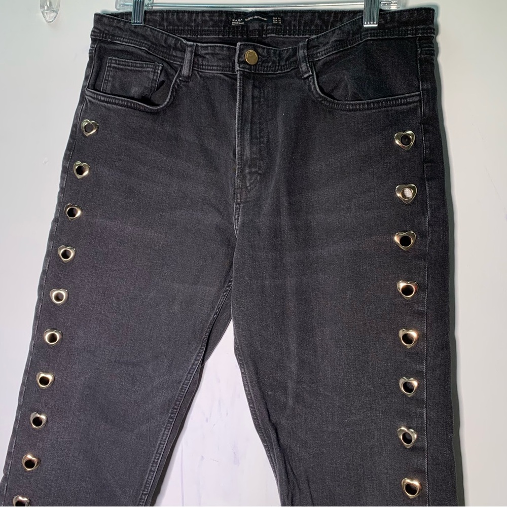 ZARA K BLACK JEANS WITH HEARTS ON THE SIZE SIZE 10 raw hem skinny - Picture 4 of 14